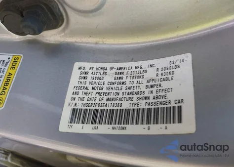 2014 Honda Accord Ex-L из США, поврежденный, VIN 1HGCR2F85EA178369